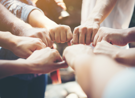 Grupa rąk w geście jedności